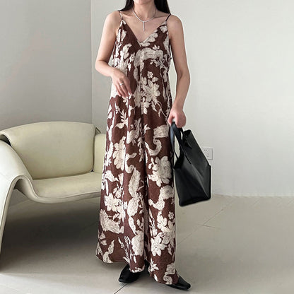 【ワンピース】夏新作 Vネック リゾート風 セクシー フローラルプリント ノースリーブワンピース【SNシリーズ】【SHシリーズ】