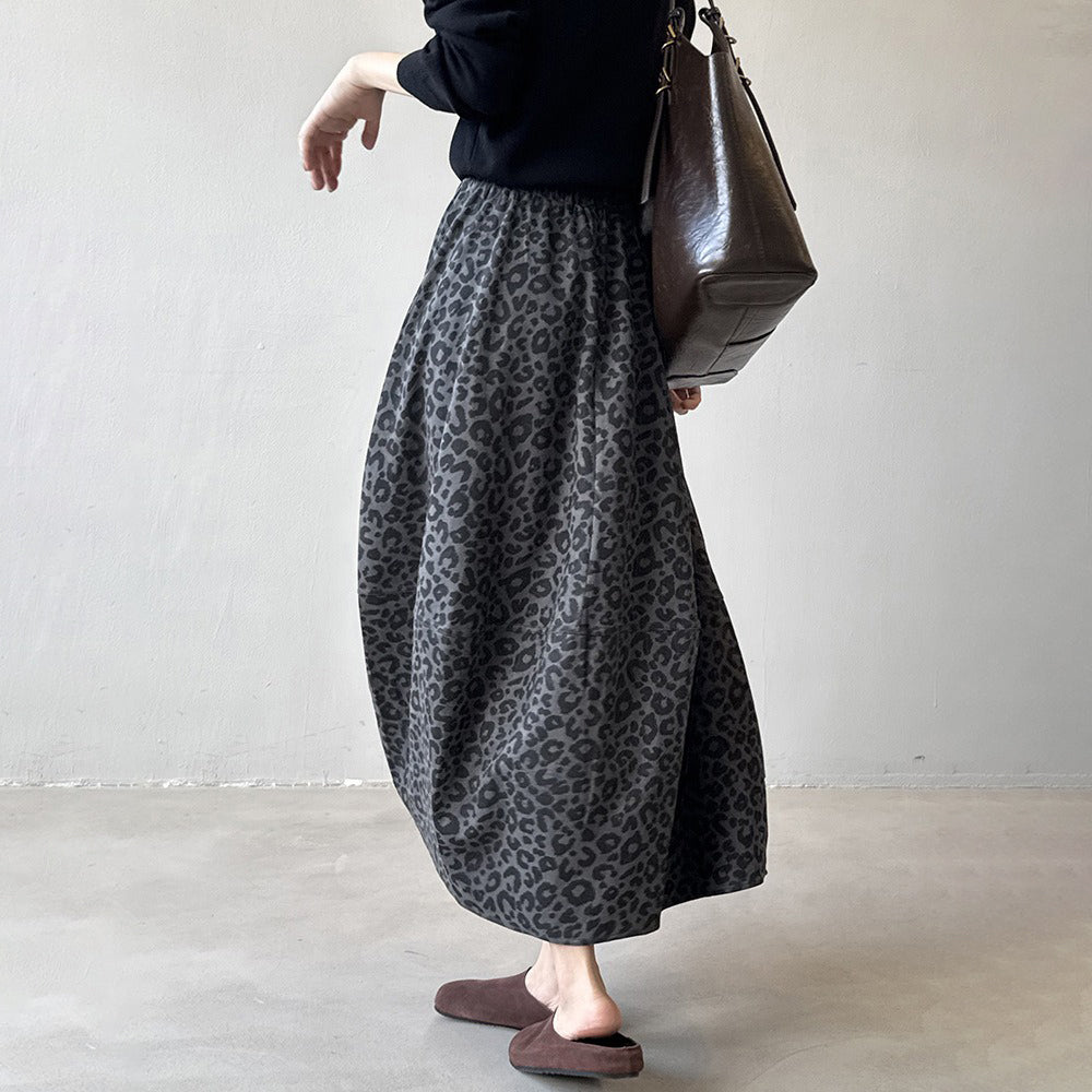 【ボトムス】ヴィンテージ レオパード柄 Aライン スカート レディース 秋 ハイウエスト 細見え Aラインタイトロングスカート【JZシリーズ】