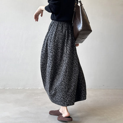 【ボトムス】ヴィンテージ レオパード柄 Aライン スカート レディース 秋 ハイウエスト 細見え Aラインタイトロングスカート【JZシリーズ】