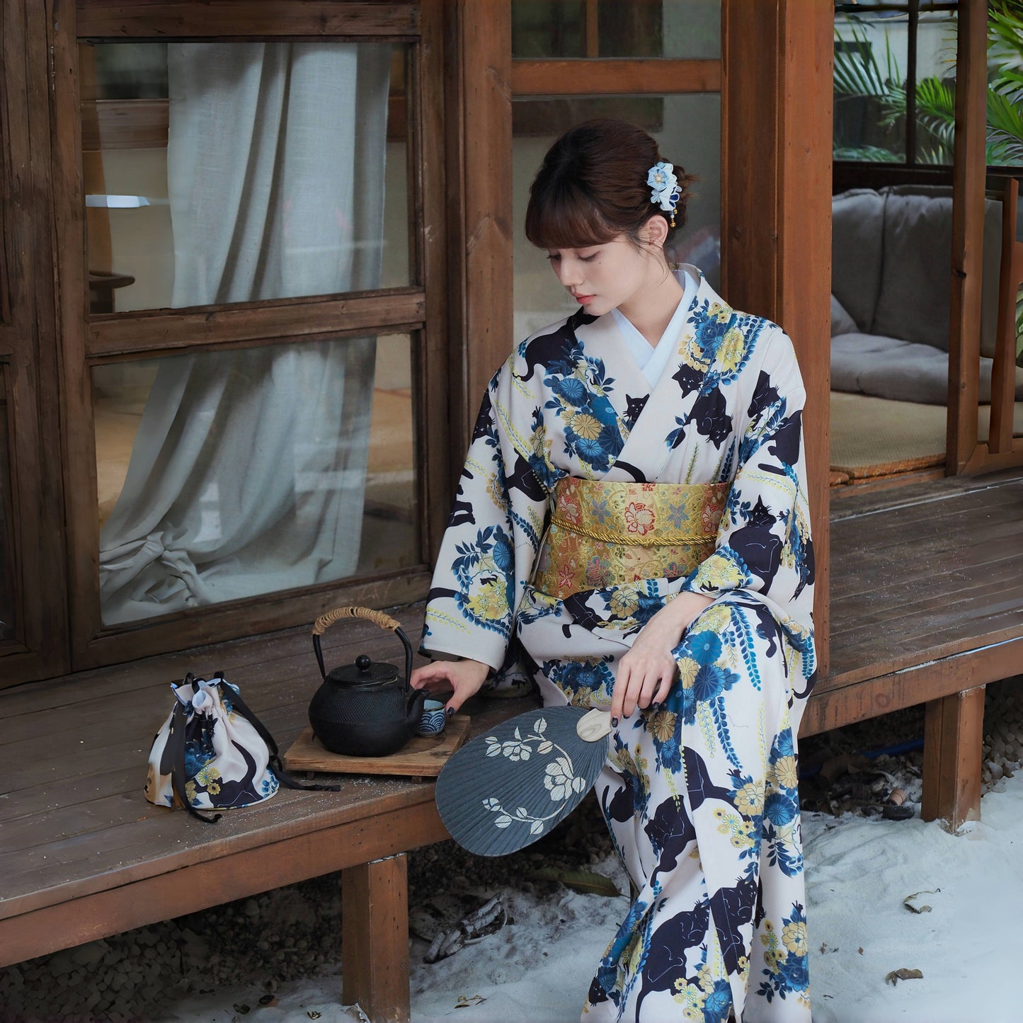 【ワンピース】夏 猫柄 いたずら 花柄 浴衣 【SHシリーズ】