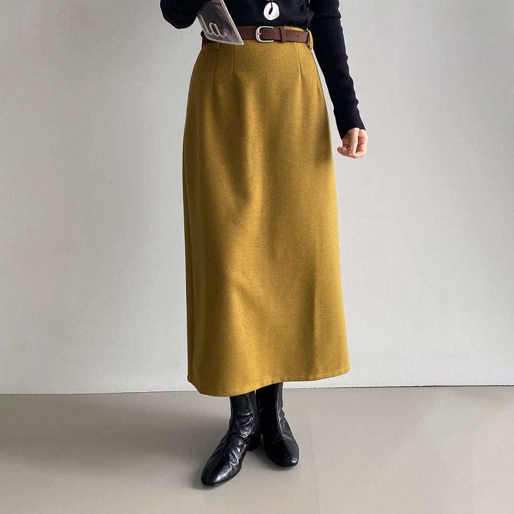 ベルト付き！【ボトムス】通勤向けレトロ 韓国風 ハイウエストスカート レディース すっきりAライン ミドル丈【SNシリーズ】