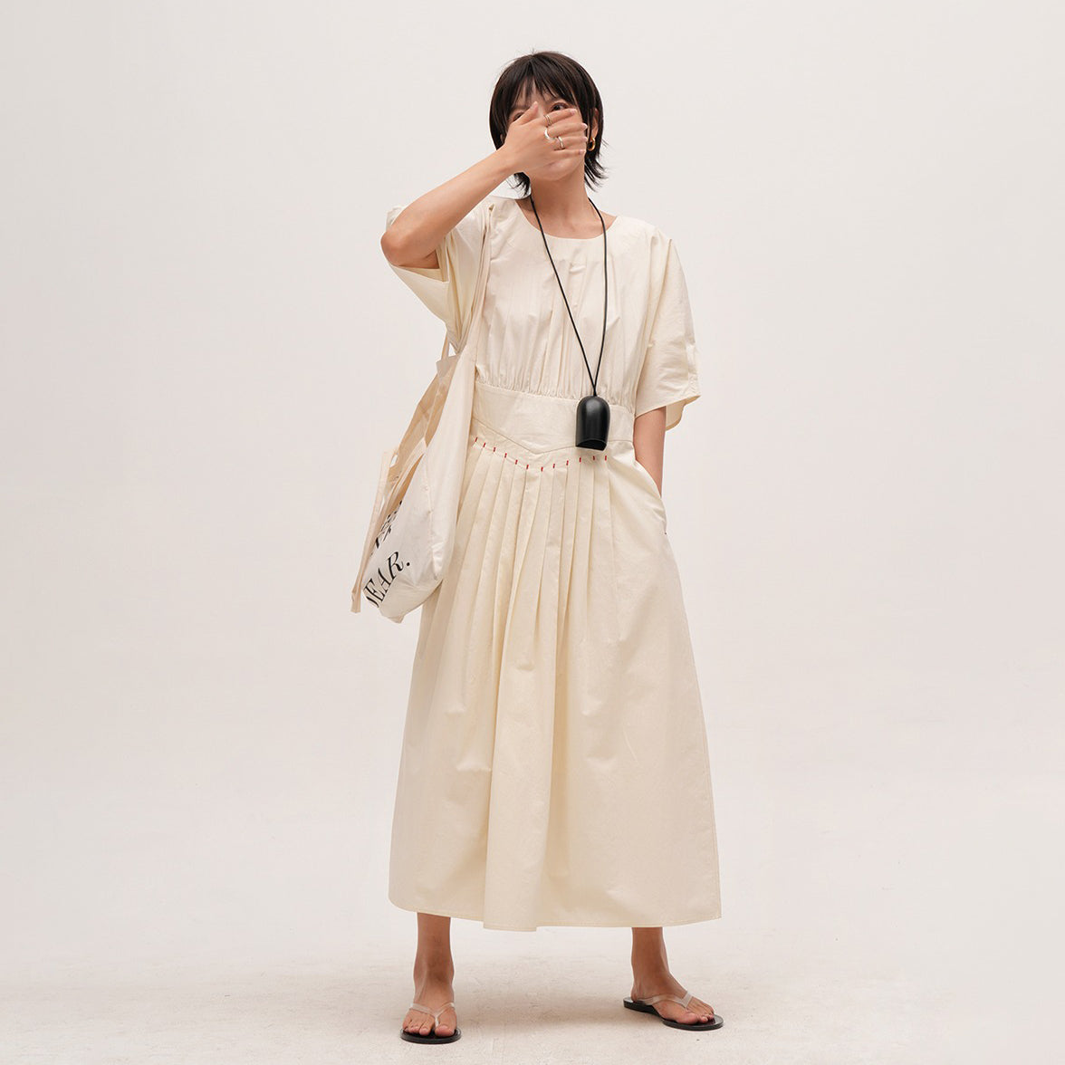 【ワンピース】ウォッシュド 高密度綿 半袖ワンピース レディース 小众デザイン 夏用 薄手 ロングドレス【JZシリーズ】