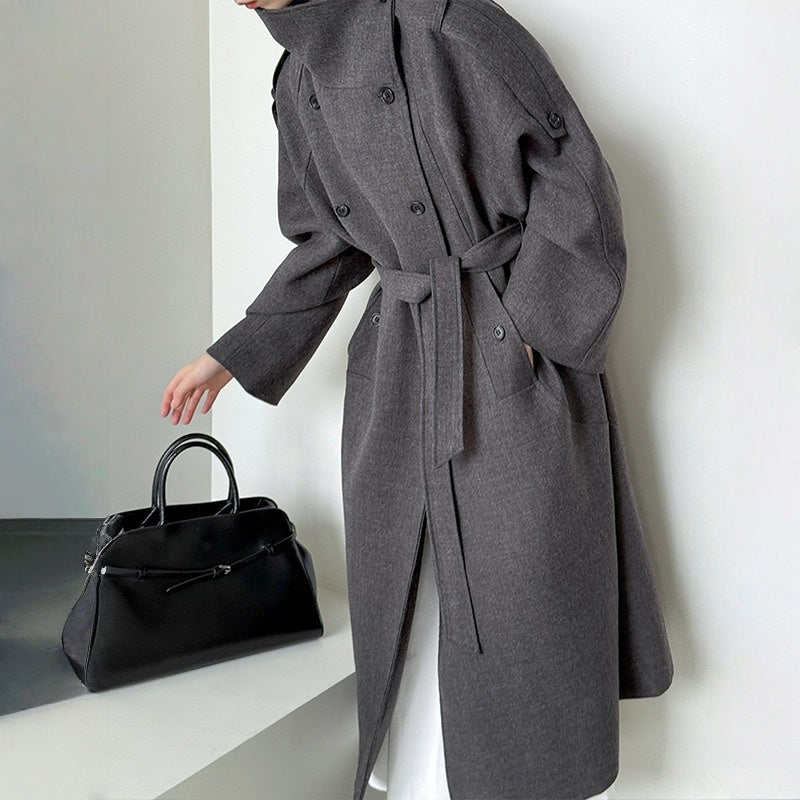 【アウター】春 秋 冬 立襟 ダブル 韓国風 トレンチコート 【SNシリーズ】