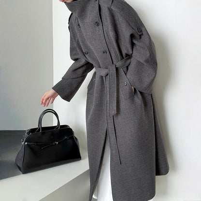 【アウター】春 秋 冬 立襟 ダブル 韓国風 トレンチコート 【SNシリーズ】