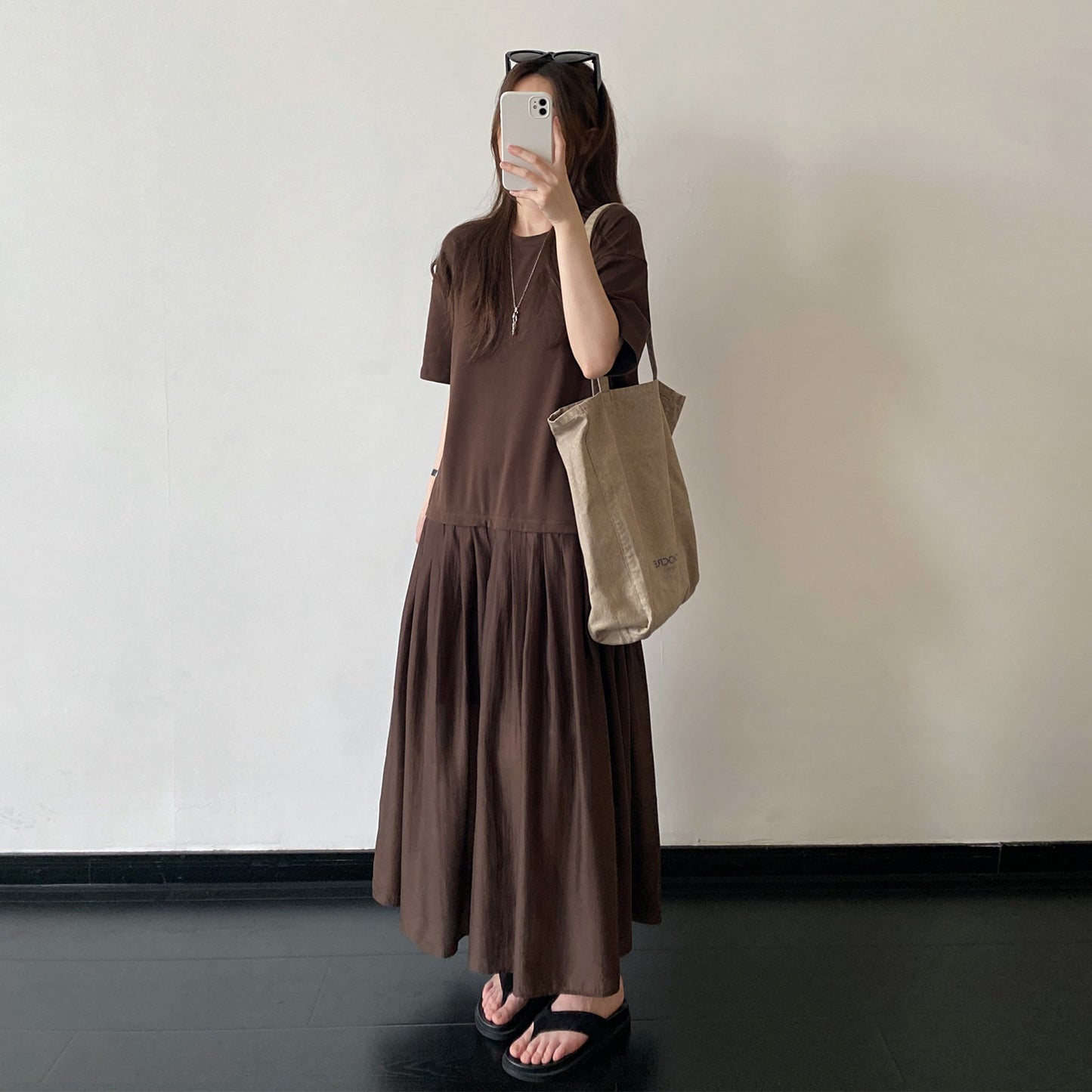 【ワンピース】夏新作 レイヤード風 ワンピース リヨセル素材 ハイウエスト 体型カバー ゆったり 半袖 ロングドレス【FCシリーズ】