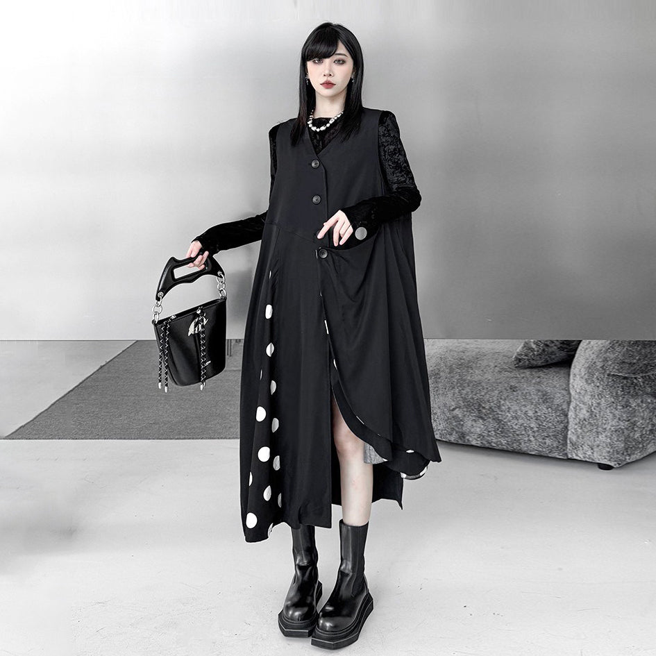 【トップス】不規則デザイン ドット柄 ロングベスト レディース 春秋 新作 ファッション【AHシリーズ】