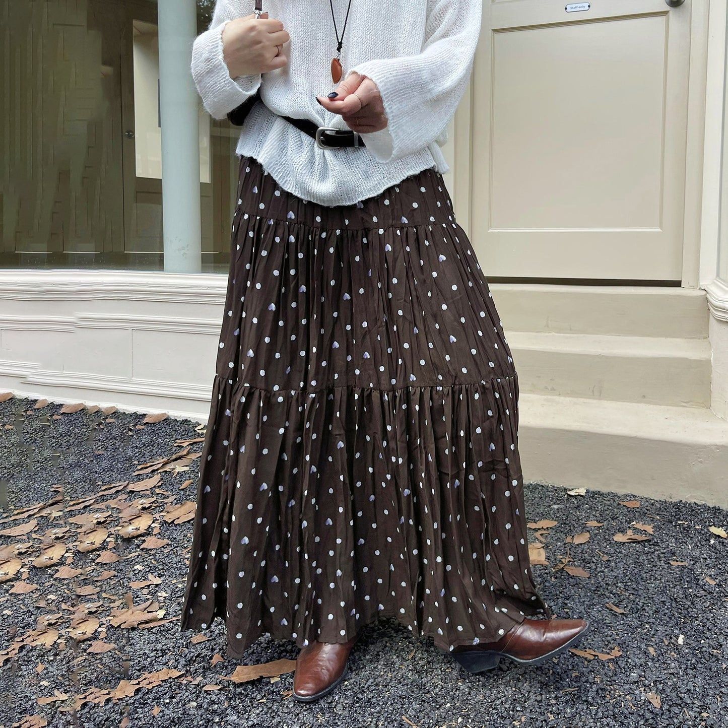 【ボトムス】レトロ風 初秋新作 ハイウエスト スリム見え 切り替え 花柄プリーツ デザイン性スカート【SHシリーズ】