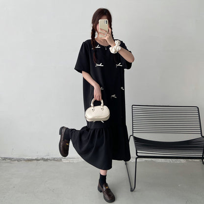 【ワンピース】体型カバー切替ワンピース レディース 夏 ゆったりシルエット お腹周りカバー 着痩せ 半袖 Aラインワンピース【JZシリーズ】