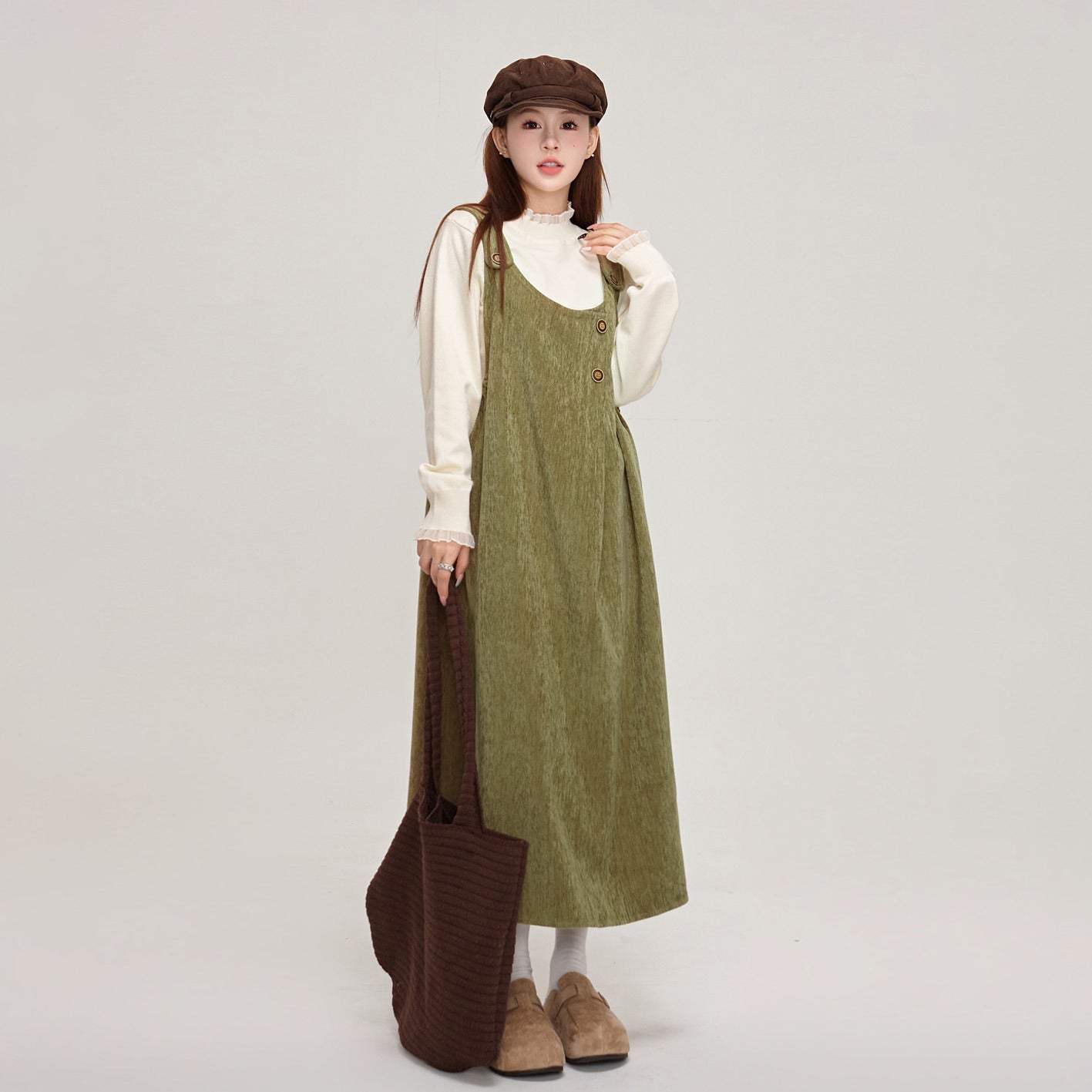 【ワンピース】✨体型カバー♡ スエード風ノースリーブワンピース  レディース 冬 Uネック ベストワンピ【JZシリーズ】
