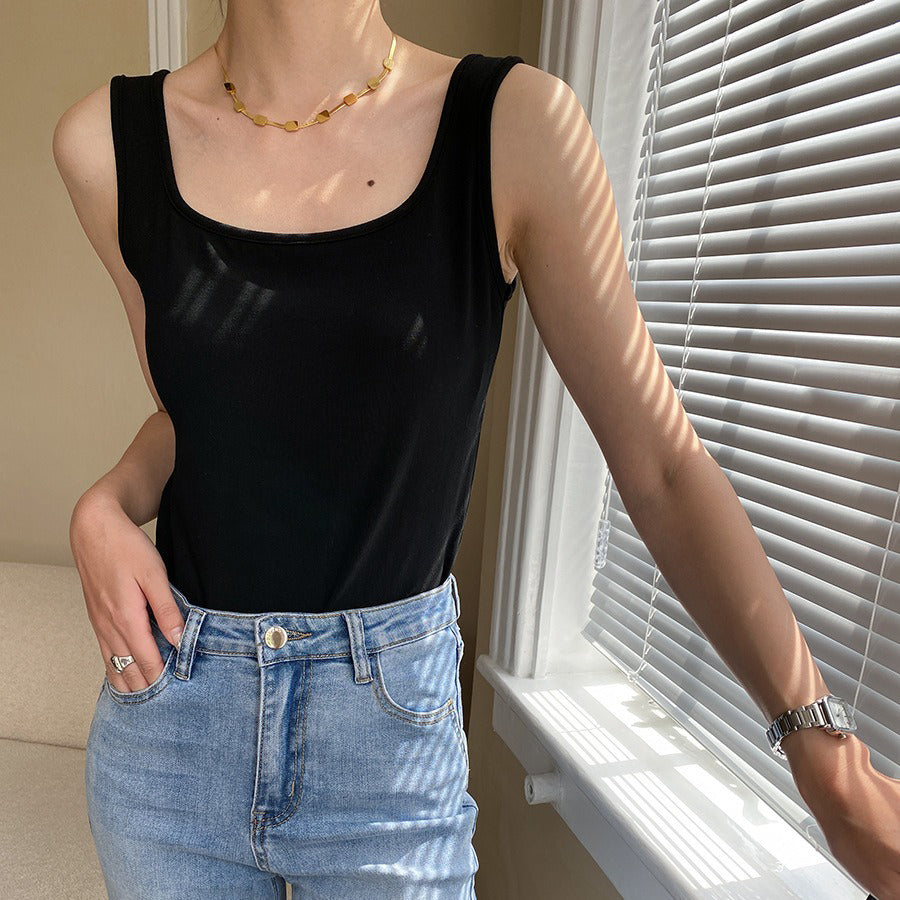 【トップス】夏新作 フレンチエレガンス  スクエアネック フィット感  ベスト タンクトップ【SNシリーズ】