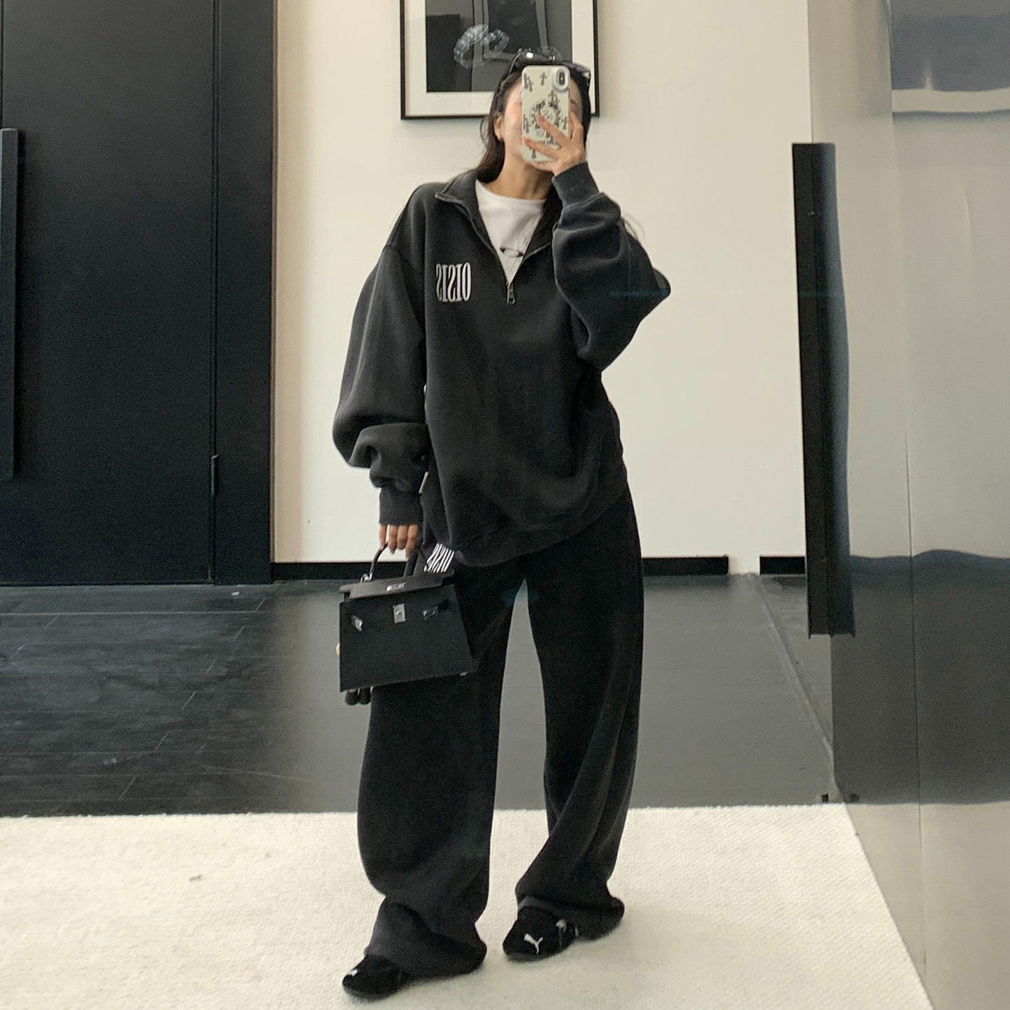 【セットアップ】【単品注文】アメリカンカジュアル ルーズシルエット ヴィンテージ スタンドカラー スウェット+パンツ 上下セット【FCシリーズ】