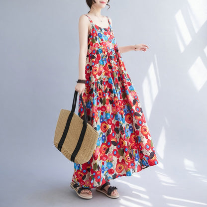 【ワンピース】体型カバー 花柄キャミワンピース｜ゆったり大きめサイズ ヴィンテージ風ロングノースリーブワンピース【SHシリーズ】