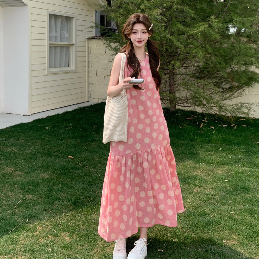 【ワンピース】ガーリー 夏 バカンス風ドーパミン 爆売れ ノースリーブワンピース【SHシリーズ】