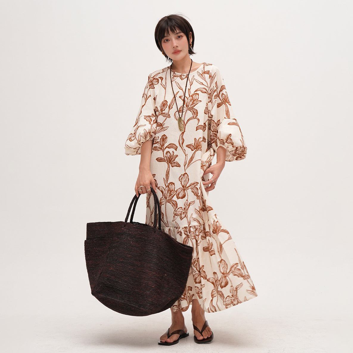 【ワンピース】長袖 ゆったりワンピース 夏用 薄手 ロングドレス 大きいサイズ ビーチリゾートスタイル【SHシリーズ】【JZシリーズ】