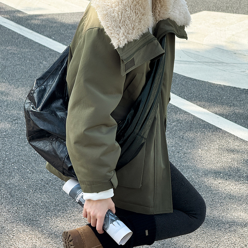 【アウター】冬新作 ビッグラペル ワークジャケット 裏起毛・厚手 秋冬 防寒 レディース 綿入れコート【シリーズ】