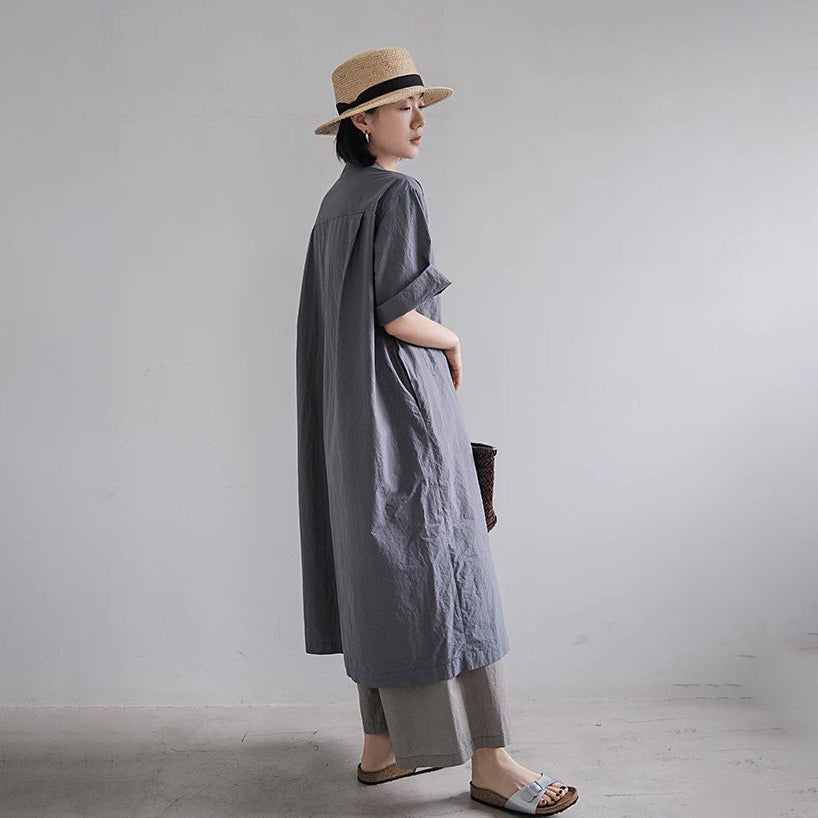 【ワンピース】シャツワンピース レディース 夏 半袖 ポケット付き ゆったり ミディ丈 リラックスシルエット【JZシリーズ】