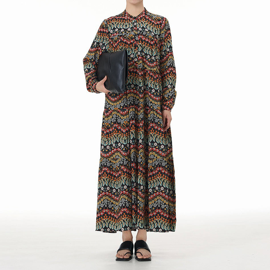 【ワンピース】ボヘミアン風 レトロ ティアードワンピース 春夏新作 大きいサイズ レディース ゆったり 長袖 体型カバー ロングワンピース【SHシリーズ】