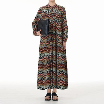 【ワンピース】ボヘミアン風 レトロ ティアードワンピース 春夏新作 大きいサイズ レディース ゆったり 長袖 体型カバー ロングワンピース【SHシリーズ】