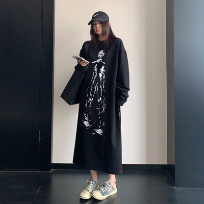 【ワンピース】薄手ロングワンピース レディース 初秋 長袖 ゆったり リラックス感 オーバーサイズ【FCシリーズ】
