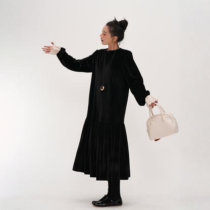 【ワンピース】オードリー風 ベロア 春 秋 冬 長袖 ワンピース 【JZシリーズ】