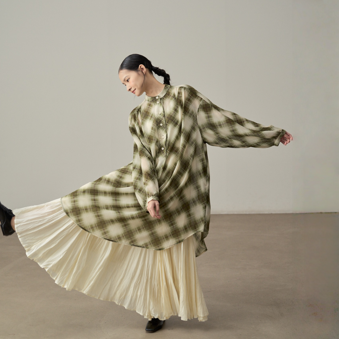 【ワンピース】春 秋 チェック柄 ゆるリラックス 重ね着 長袖 ワンピース 【SHシリーズ】