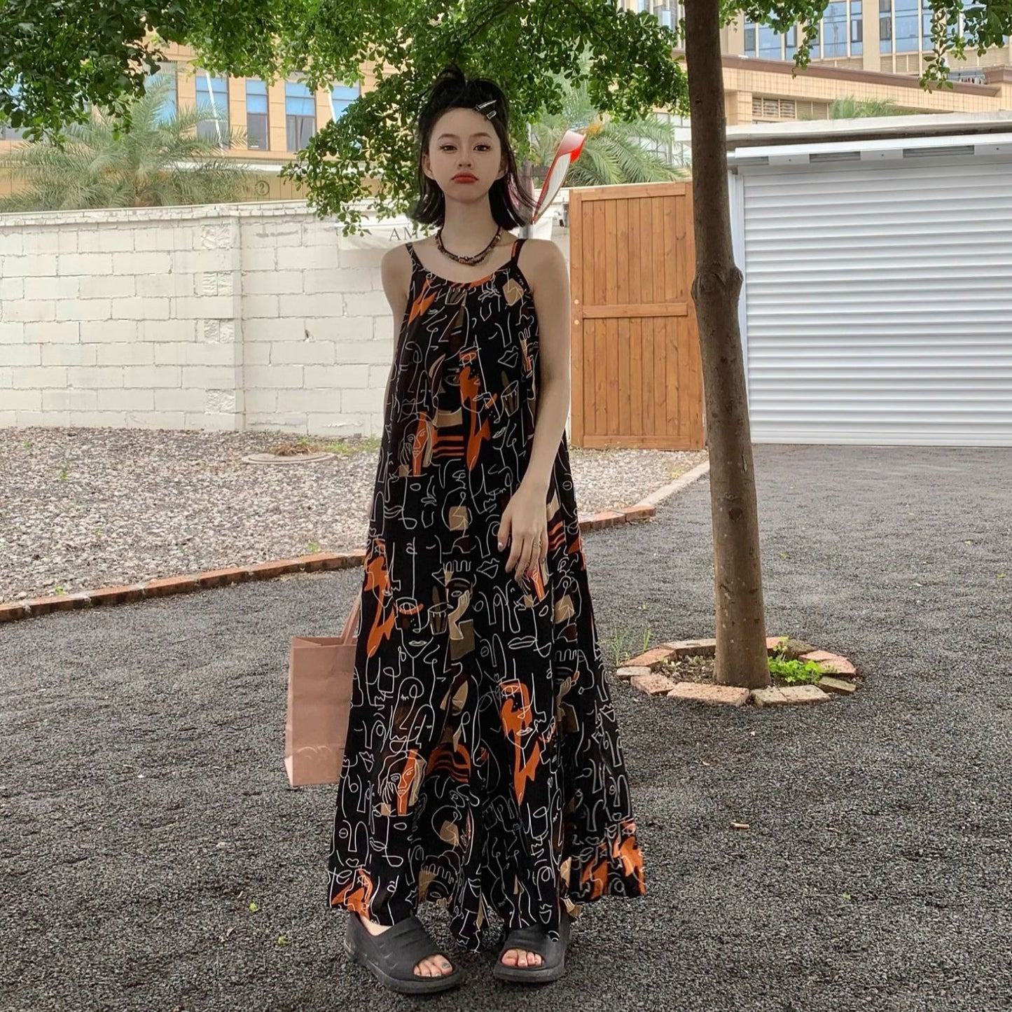 夏季藝術印花連身褲｜寬鬆oversize吊帶褲｜個性顯瘦休閒連體褲【SH系列】