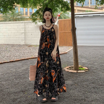 夏季藝術印花連身褲｜寬鬆oversize吊帶褲｜個性顯瘦休閒連體褲【SH系列】