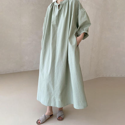 【ワンピース】🌸春夏 新作 韓国風 半袖ワンピース ゆったり ロング丈 バルーンスリーブ カジュアル レディース【JZシリーズ】