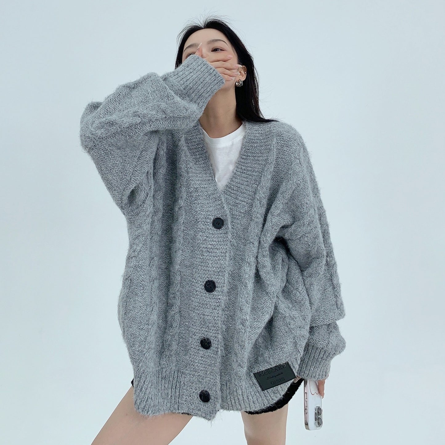 【アウター】春 秋 冬 厚手 Vネック ゆったり カーディガン ジャケット 【FCシリーズ】