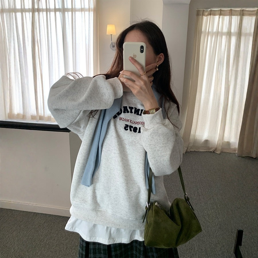 【トップス】レイヤード風 春 秋 冬 タオル刺繍 裏起毛 厚手 若見え パーカー 【JZシリーズ】