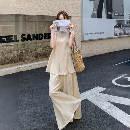 【セットアップ】あつさり 夏 新作 高級感 ゆったり ノースリーブトップス+ワイドパンツ 2点セット【JZシリーズ】