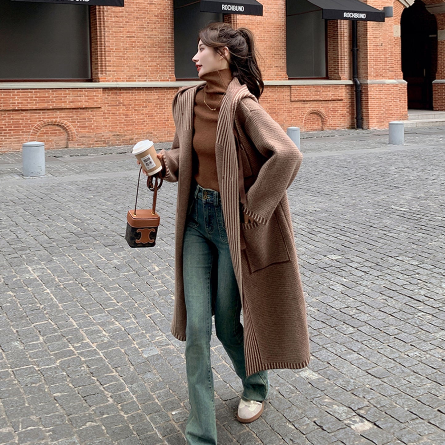 【アウター】🎀リボン結びで可愛く決まる！ロングニットコート レディース 冬新作 ゆったり 暖か デザイン感◎【JZシリーズ】