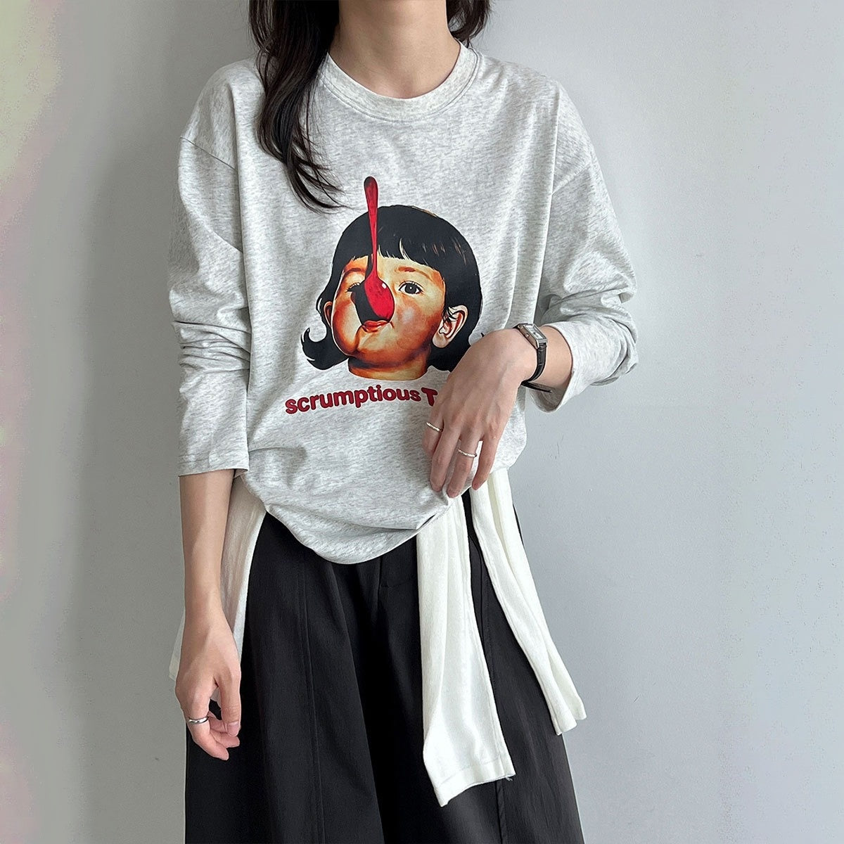 【トップス】クルーネック プリント 着回しやすい 長袖 Ｔシャツ 【JZシリーズ】