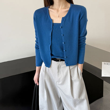 【トップス】キャミソール カーディガン 2点セット レディース 春新作 フィット ニット アンサンブル シンプル【JZシリーズ】