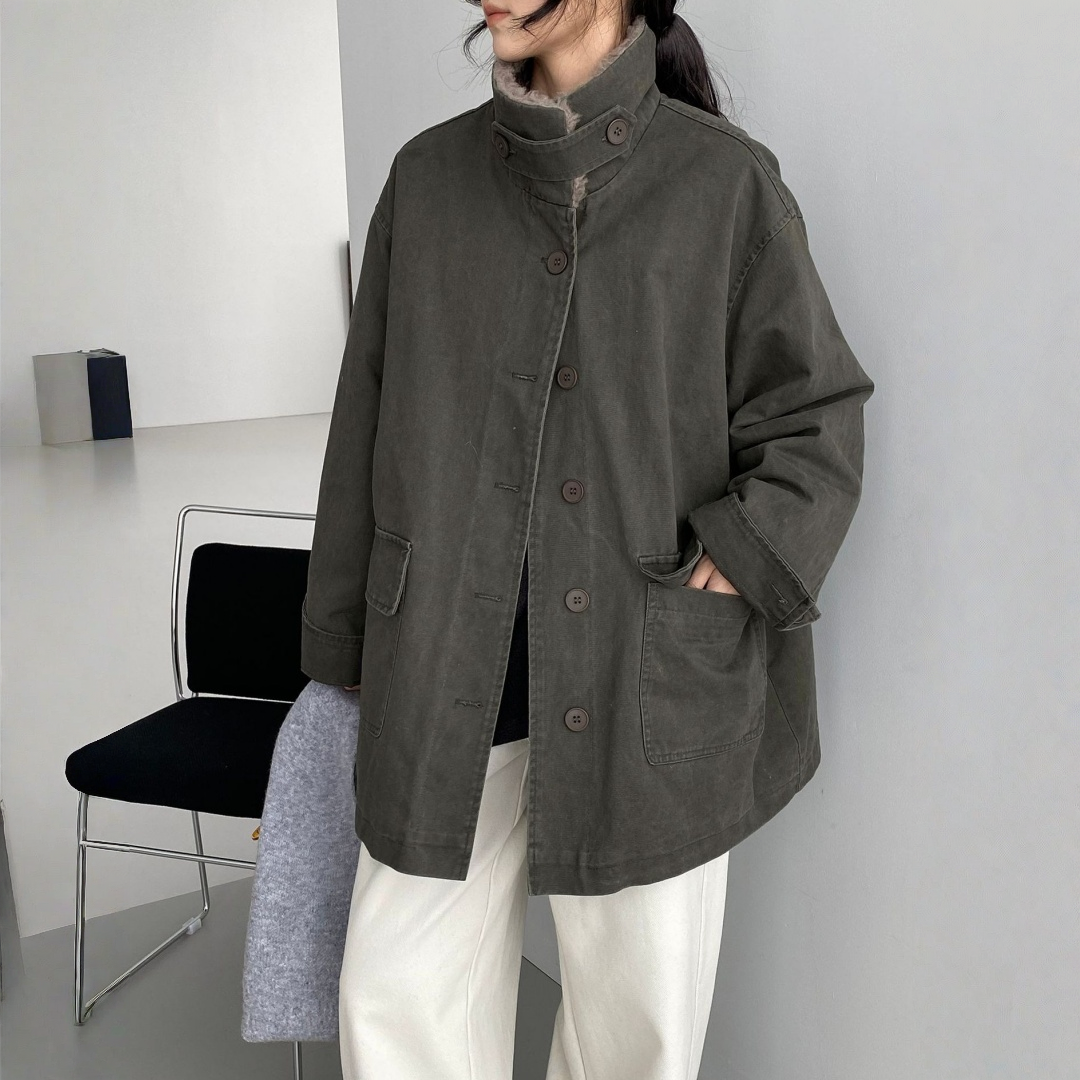 【アウター】レトロ 春 秋 冬 ボア襟 パーカーダウンジャケット 【JZシリーズ】