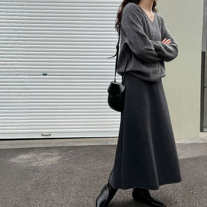 【ボトムス】落ち感 細見え ウール裏起毛  Aラインロング スカート 【JZシリーズ】
