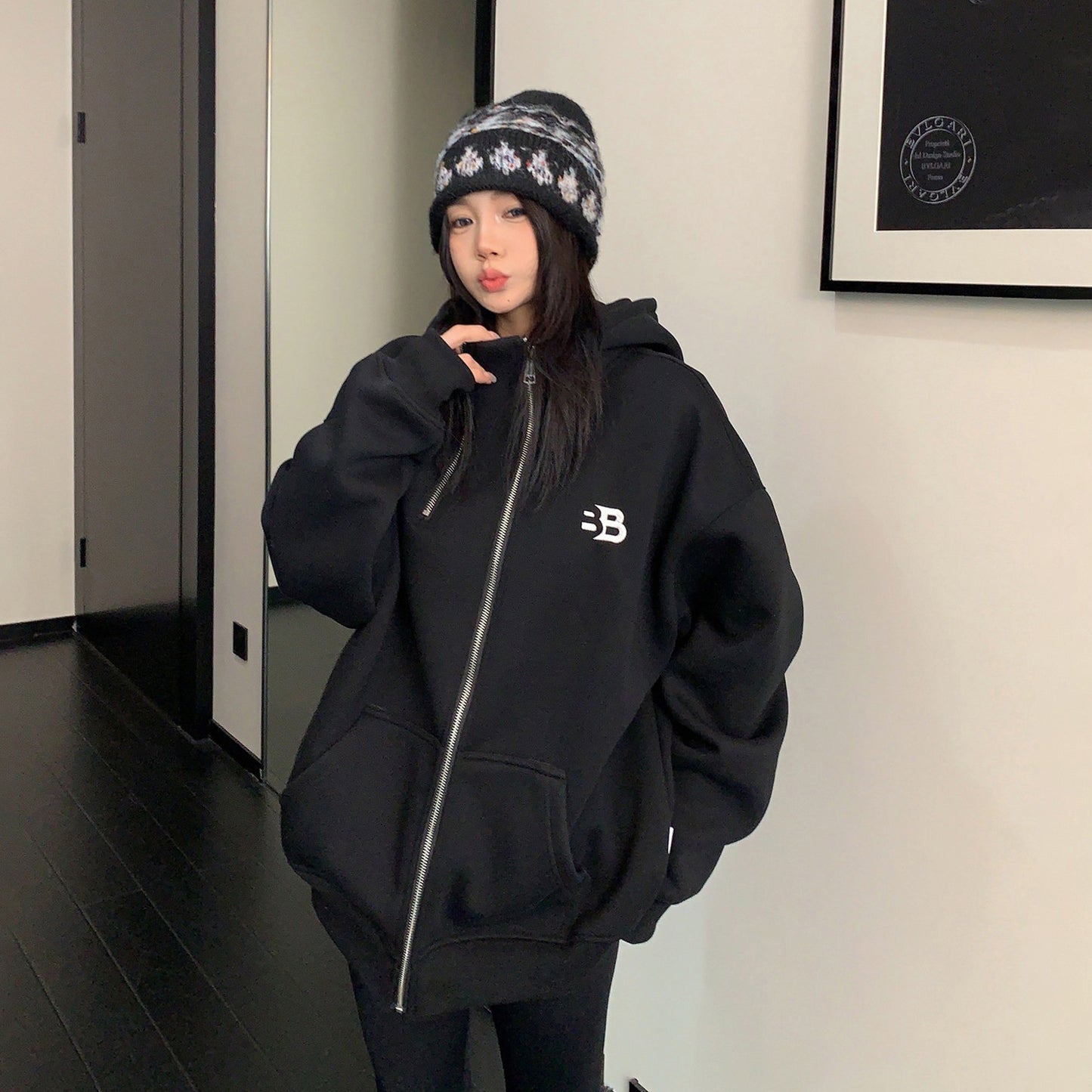 【アウター】ロゴ刺繍 ダブルジップ 裏起毛 フーディー レディース ジップアップパーカー ジャケット 【FCシリーズ】