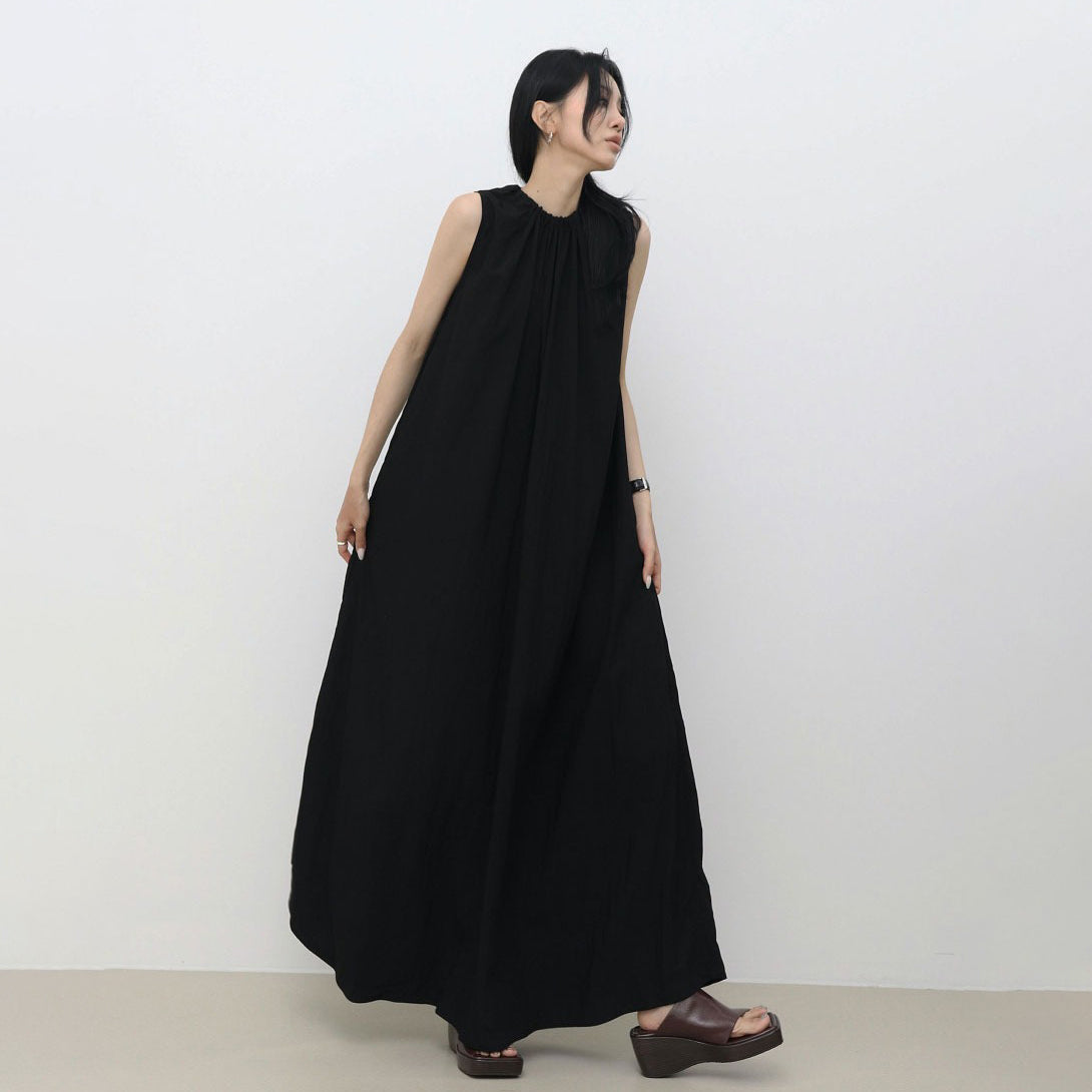 【ワンピース】韓国chicミニマルノースリーブワンピース｜クルーネック 大人シンプルロングドレス【JZシリーズ】