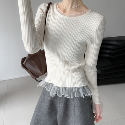 【60%OFF⭐️早い者勝ち】【トップス】甘め レース付き ニット レディース 春秋 デザイン インナー トップス【JZシリーズ】