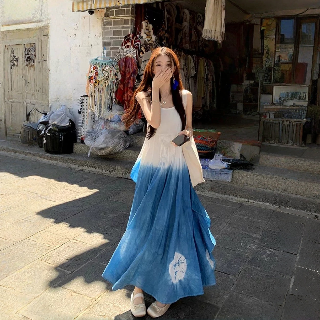 期間限定⭐️60%OFF【ワンピース】海辺 リゾート風 上品 新作 絞り染め Aライン ワンピース【SHシリーズ】