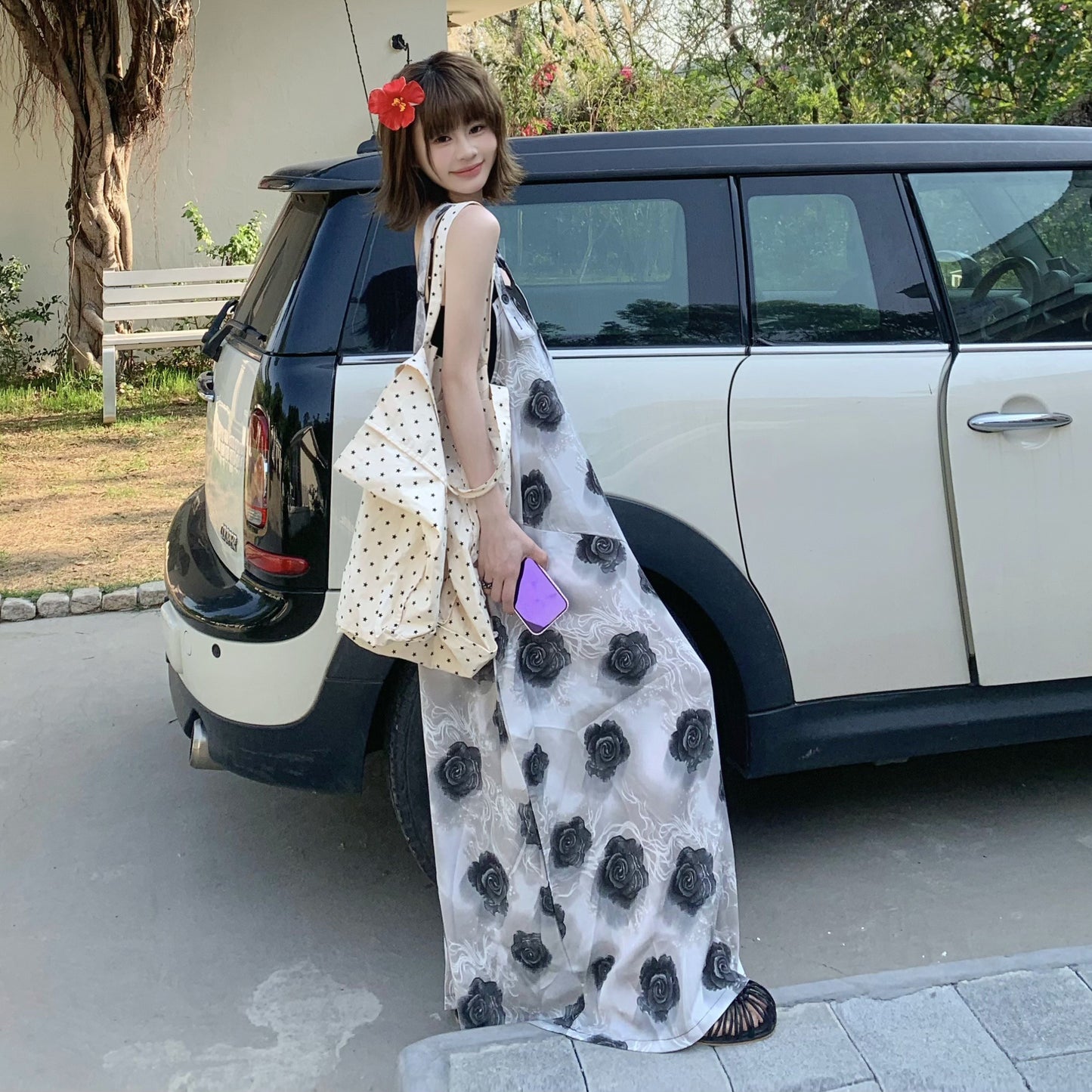 【ボトムス】夏新作 ヴィンテージ風 ローズ柄 ゆったりシルエット カジュアル オールインワン【SHシリーズ】