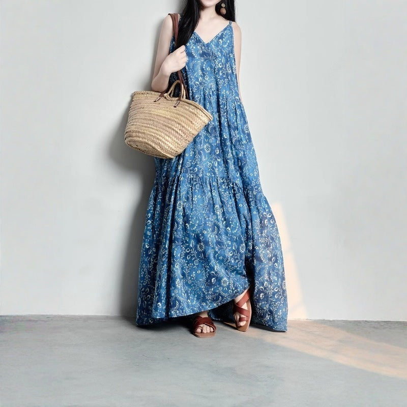 【ワンピース】アート風 コットン コットン キャミソール ノースリーブ ワンピース【SHシリーズ】