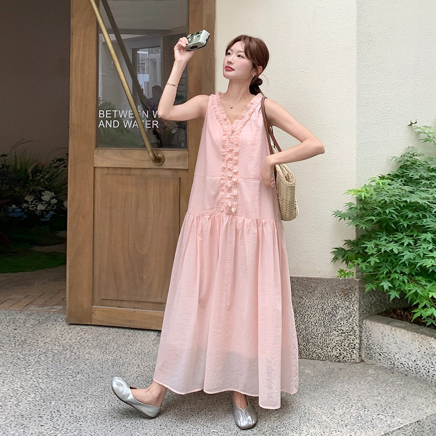 【ワンピース】夏 フレンチ風 温柔 フリルデザイン ノースリーブワンピース【JZシリーズ】