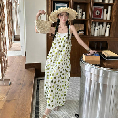 【ボトムス】カジュアル シック 夏新作 気質Vネック ヴィンテージドット ジャンプスーツ【SHシリーズ】