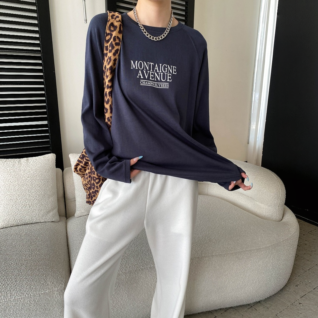 【トップス】リラックス感 ロゴプリント クルーネック 長袖Tシャツ 【JZシリーズ】