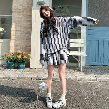2点セット！【セットアップ】着回し最強すぎる✨ ストライプトップス×ショートパンツ 上下セット 夏コーデ ラクなのにおしゃれ見え【JZシリーズ】