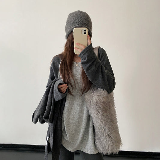 【60%OFF⭐️早い者勝ち】【トップス】起毛 ラグランスリーブ ルーズフィット カットソー 秋冬 レディース Tシャツ【FCシリーズ】