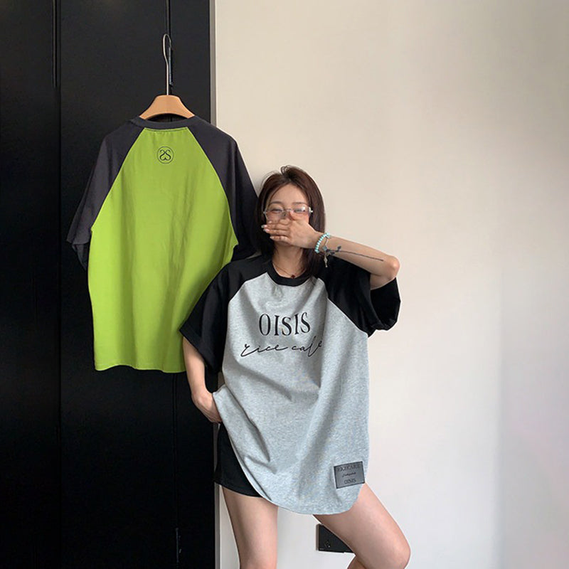 【トップス】ストリート系 ビビッド配色プリントTシャツ 夏 ルーズシルエット レディース 半袖【FCシリーズ】