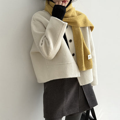 【アウター】上質ウールコート✨レディース 冬 短丈 シンプル 丸首 ゆったりシルエット 大人可愛い【JZシリーズ】