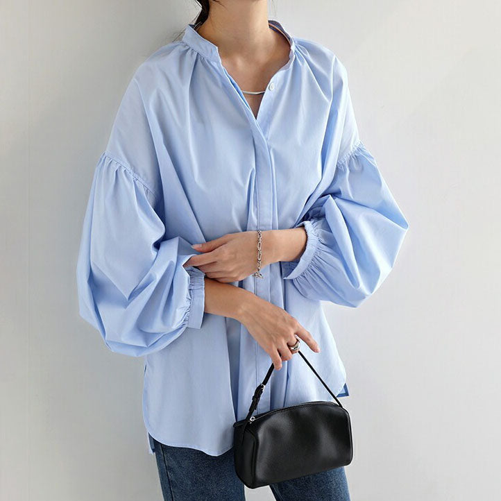 【トップス】春夏 個性派 立ち襟 ゆったり シルエット バルーンスリーブ シャツ·ブラウス